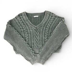 Aeropostale Slouchy Cable-Knit Cropped V-Neck Sweater Washed Green Women’s Large